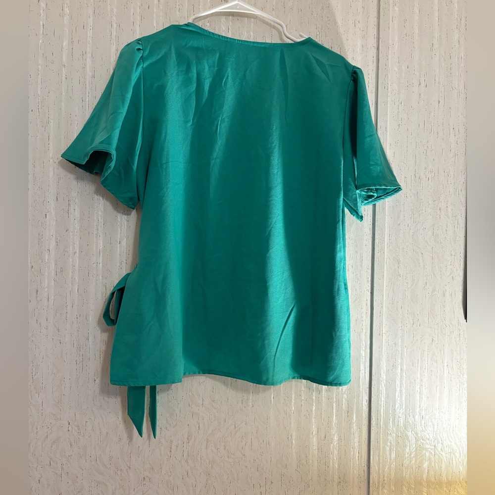 Elegant Teal Wrap Blouse - Picture 2 of 2